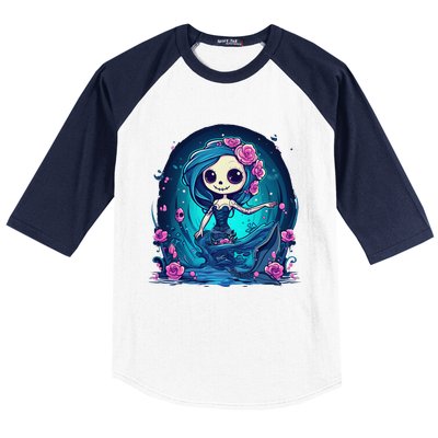 Cute Skeleton Mermaid Halloween Baseball Sleeve Shirt