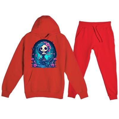 Cute Skeleton Mermaid Halloween Premium Hooded Sweatsuit Set