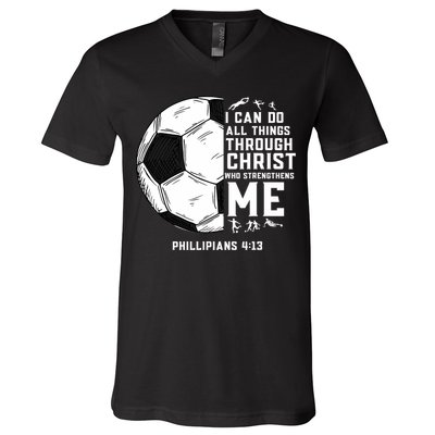 Christian Soccer Men Boys Religious V-Neck T-Shirt