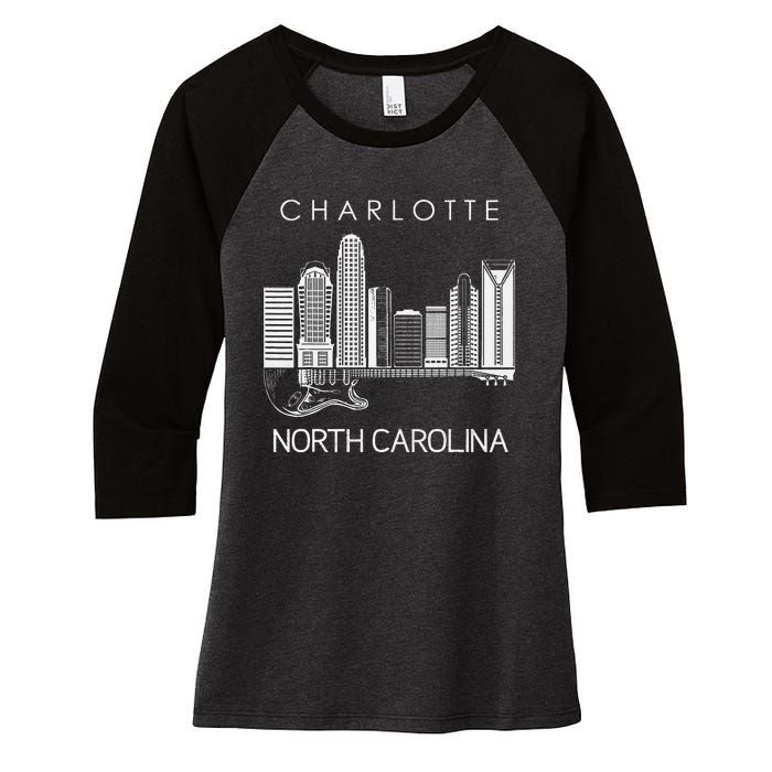 Charlotte Souvenir Men North Carolina Souvenir Music Guitar Women's Tri-Blend 3/4-Sleeve Raglan Shirt