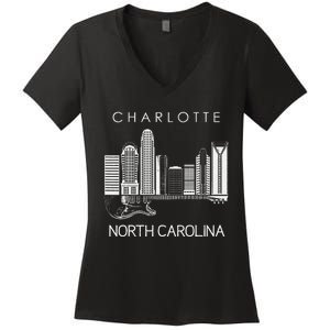 Charlotte Souvenir Men North Carolina Souvenir Music Guitar Women's V-Neck T-Shirt