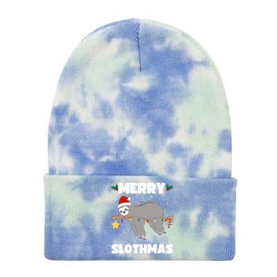 Christmas Sloth Merry Slothmas Wrapped In Christmas Lights Great Gift Tie Dye 12in Knit Beanie