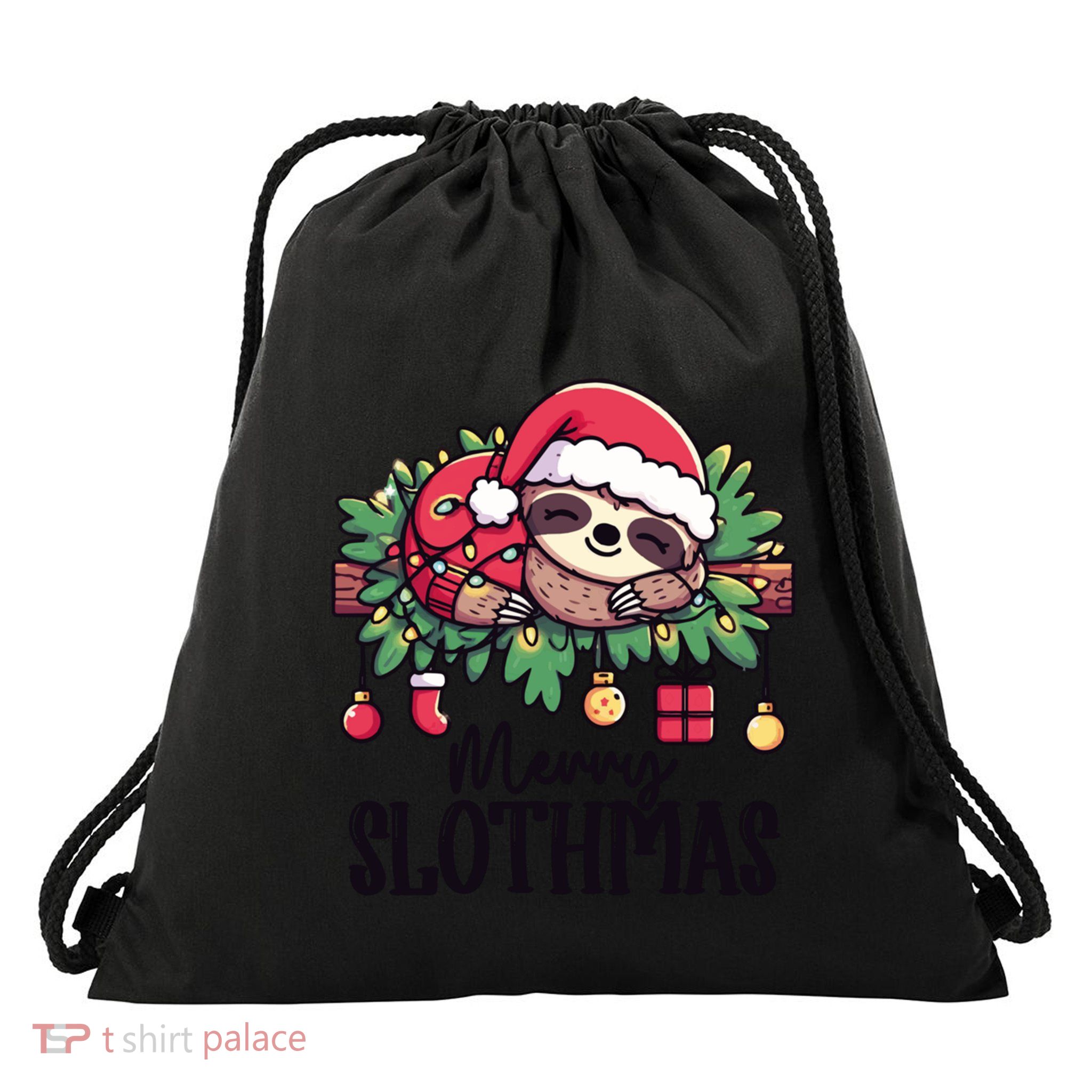Christmas Sloth Merry Slothmas Santa Funny Xmas Decorations Funny Gift Drawstring Bag