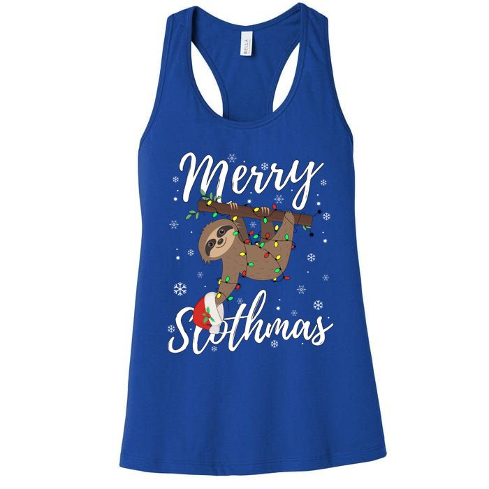 Christmas Sloth Merry Slothmas Wrapped In Christmas Lights Gift Women's Racerback Tank