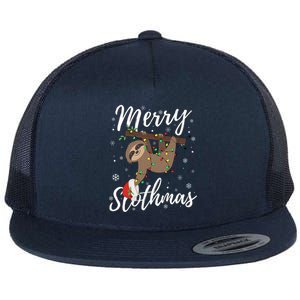 Christmas Sloth Merry Slothmas Wrapped In Christmas Lights Gift Flat Bill Trucker Hat