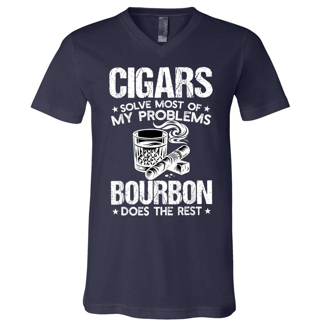Cigars Solve Most Of My Problems Bourbon Does The Rest V-Neck T-Shirt