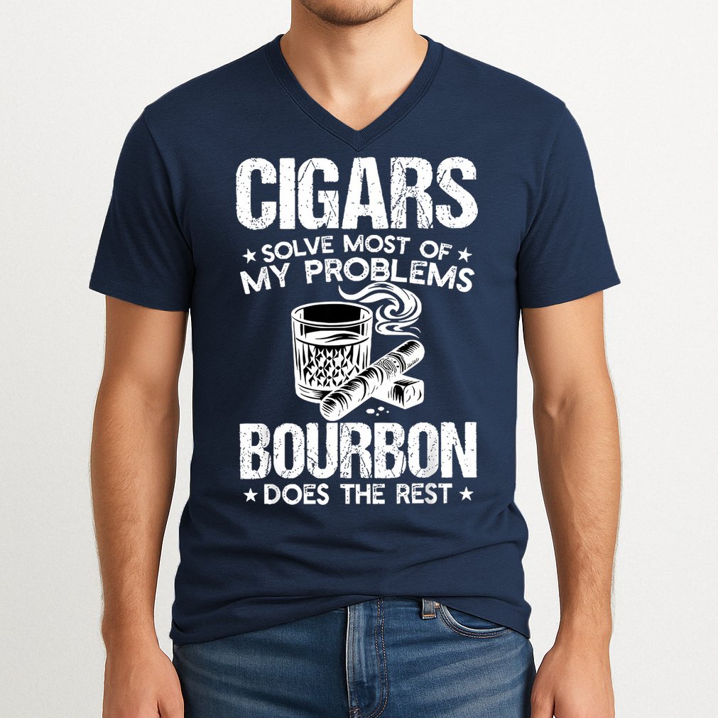 Cigars Solve Most Of My Problems Bourbon Does The Rest V-Neck T-Shirt