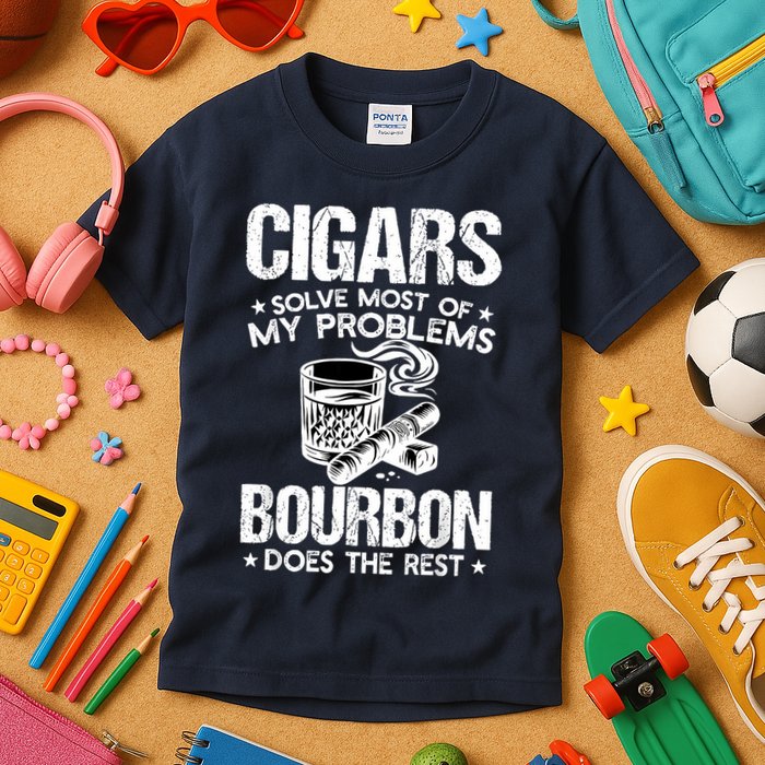 Cigars Solve Most Of My Problems Bourbon Does The Rest Kids T-Shirt