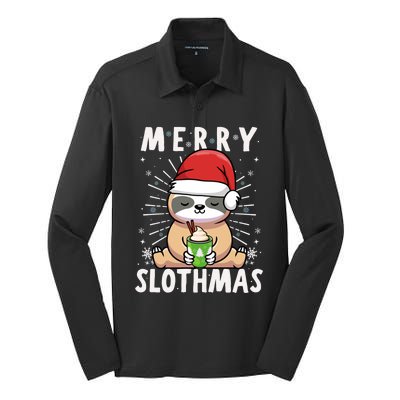 Christmas Sloth Merry Slothmas Merry Christmas Gift Silk Touch Performance Long Sleeve Polo