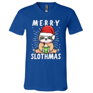 Christmas Sloth Merry Slothmas Merry Christmas Gift V-Neck T-Shirt