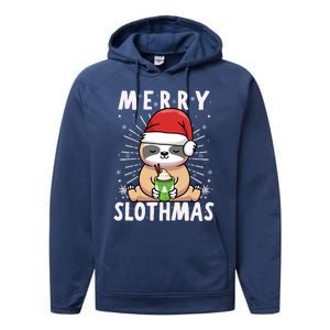 Christmas Sloth Merry Slothmas Merry Christmas Gift Performance Fleece Hoodie