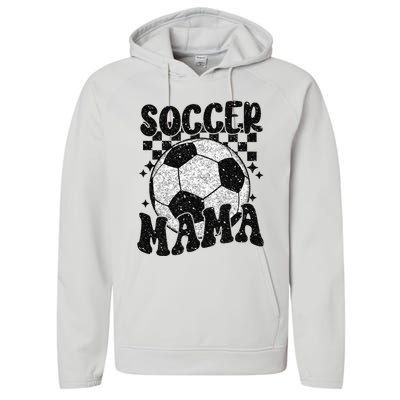 Checkered Soccer Mama Retro Soccer Mom Soccer Season Performance Fleece Hoodie