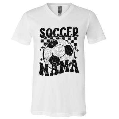 Checkered Soccer Mama Retro Soccer Mom Soccer Season V-Neck T-Shirt