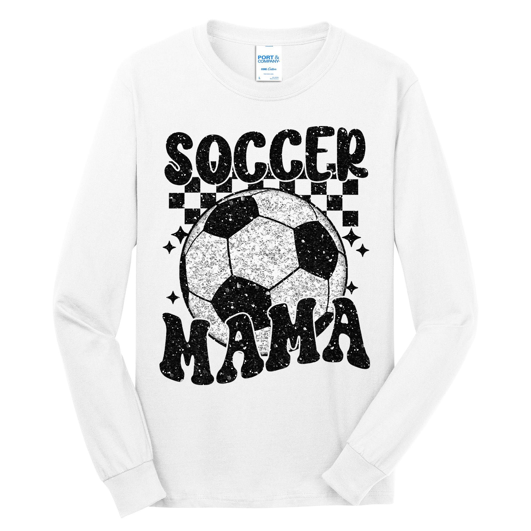 Checkered Soccer Mama Retro Soccer Mom Soccer Season Tall Long Sleeve T-Shirt