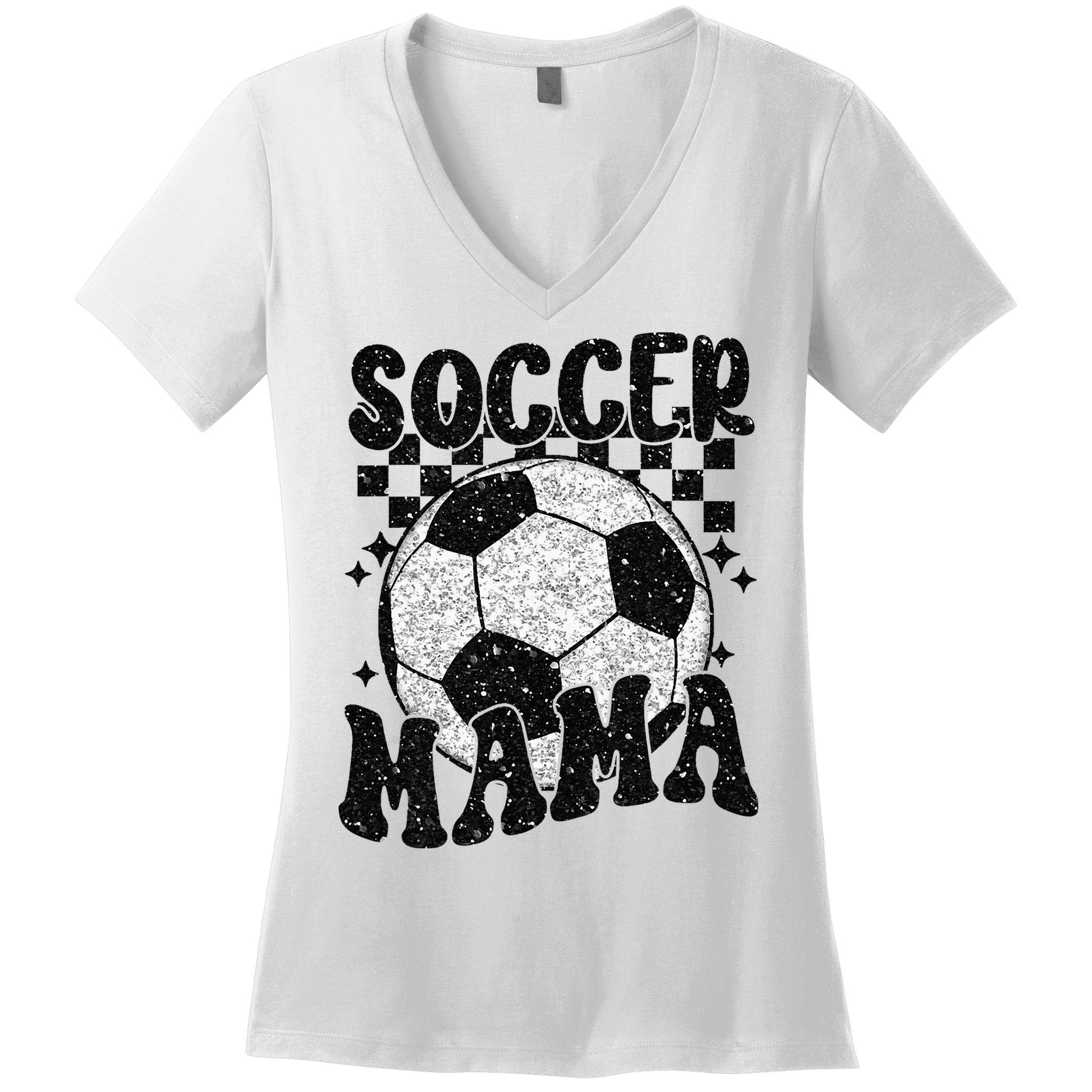 Checkered Soccer Mama Retro Soccer Mom Soccer Season Women's V-Neck T-Shirt