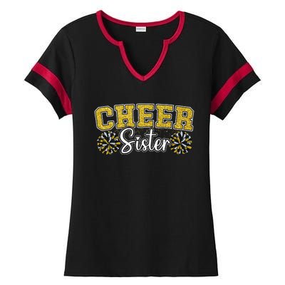 Cheer Sister My Favorite Cheerleader Calls Me Sisters Yellow Ladies Halftime Notch Neck Tee