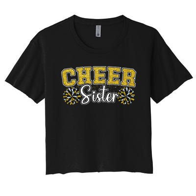 Cheer Sister My Favorite Cheerleader Calls Me Sisters Yellow Women's Crop Top Tee