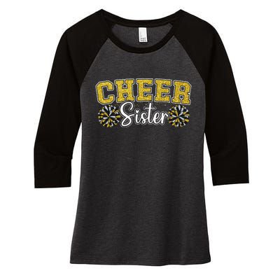 Cheer Sister My Favorite Cheerleader Calls Me Sisters Yellow Women's Tri-Blend 3/4-Sleeve Raglan Shirt