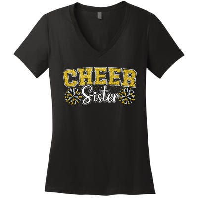 Cheer Sister My Favorite Cheerleader Calls Me Sisters Yellow Women's V-Neck T-Shirt