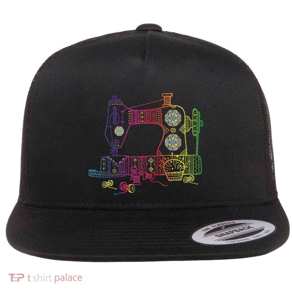 Colorful Sewing Machine Quilter Quilting Seamstress Flatbill Hat