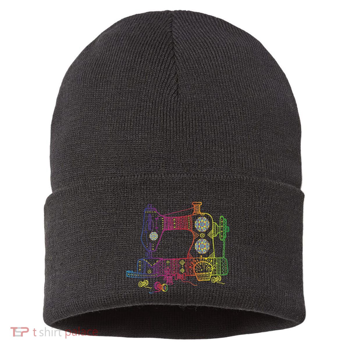 Colorful Sewing Machine Quilter Quilting Seamstress Sustainable Knit Beanie