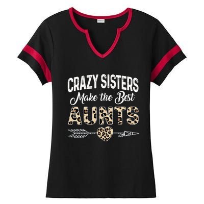 Crazy Sisters Make The Best Aunts Cute Tee Leopard Print Gift Ladies Halftime Notch Neck Tee