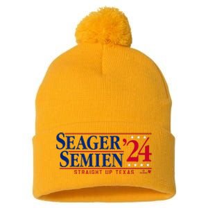 Corey Seager & Marcus Semien 24 Texas Baseball Pom Pom 12in Knit Beanie