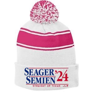 Corey Seager & Marcus Semien 24 Texas Baseball Stripe Pom Pom Beanie