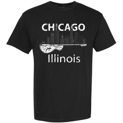 Chicago Souvenir Men Illinois Music Electric Guitar Garment-Dyed Heavyweight T-Shirt