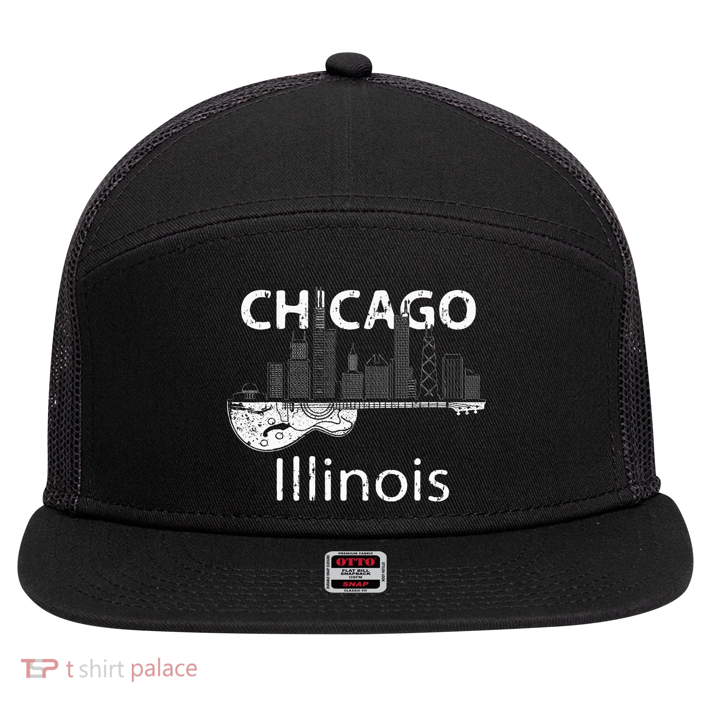 Chicago Souvenir Men Illinois Music Electric Guitar 7 Panel Mesh Trucker Snapback Hat