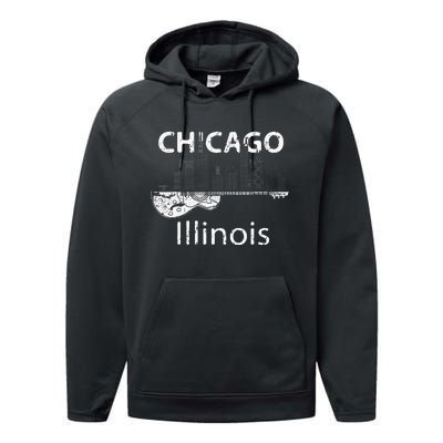 Chicago Souvenir Men Illinois Music Electric Guitar Performance Fleece Hoodie