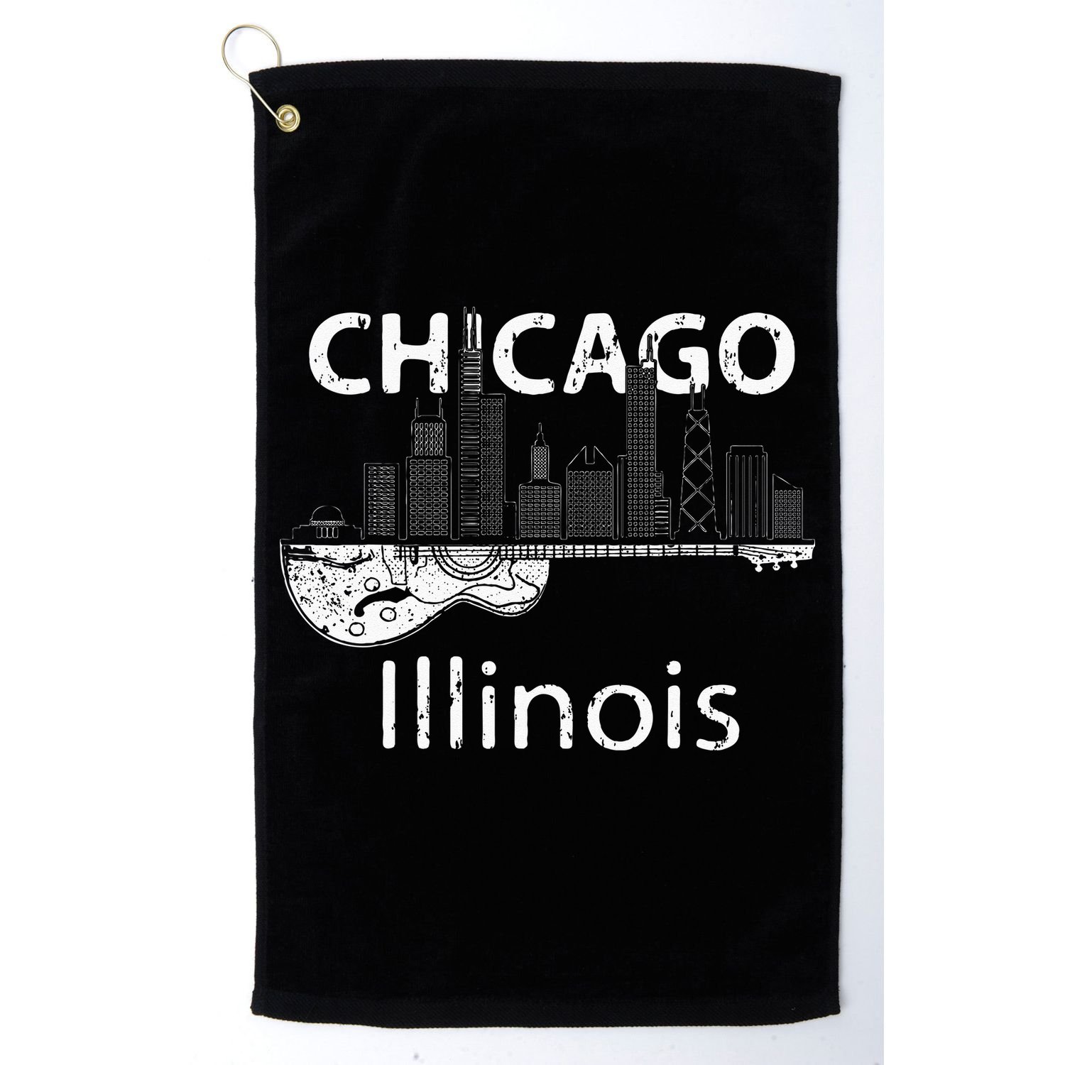 Chicago Souvenir Men Illinois Music Electric Guitar Golf Towel