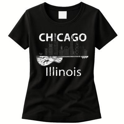 Chicago Souvenir Men Illinois Music Electric Guitar Womens T-Shirt