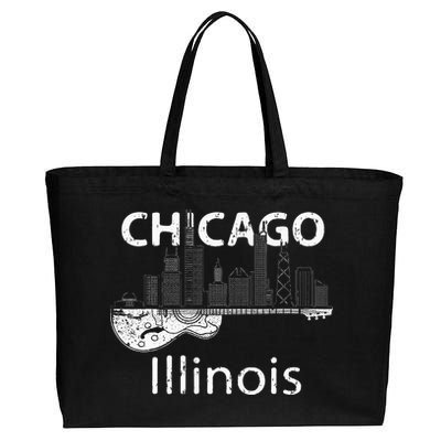 Chicago Souvenir Men Illinois Music Electric Guitar Cotton Canvas Jumbo Tote