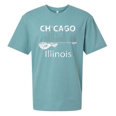 Chicago Souvenir Men Illinois Music Electric Guitar Sueded Cloud Jersey T-Shirt