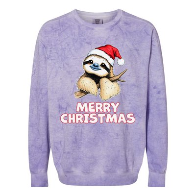 Cute Sloth Merry Christmas Santa Hat Holiday Design Colorblast Crewneck Sweatshirt