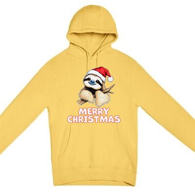 Cute Sloth Merry Christmas Santa Hat Holiday Design Premium Pullover Hoodie