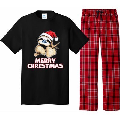 Cute Sloth Merry Christmas Santa Hat Holiday Design Pajama Set