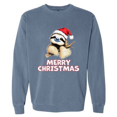 Cute Sloth Merry Christmas Santa Hat Holiday Design Garment-Dyed Sweatshirt