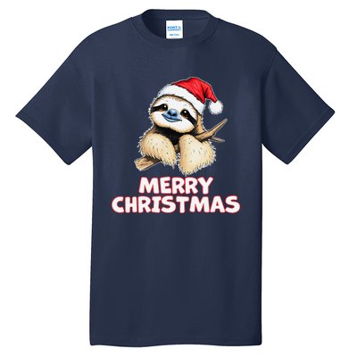 Cute Sloth Merry Christmas Santa Hat Holiday Design Tall T-Shirt