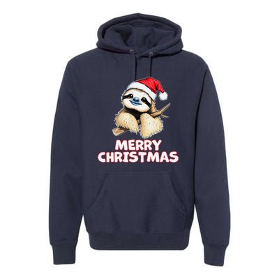 Cute Sloth Merry Christmas Santa Hat Holiday Design Premium Hoodie