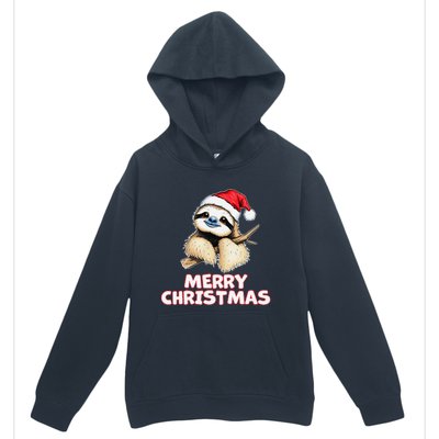 Cute Sloth Merry Christmas Santa Hat Holiday Design Urban Pullover Hoodie