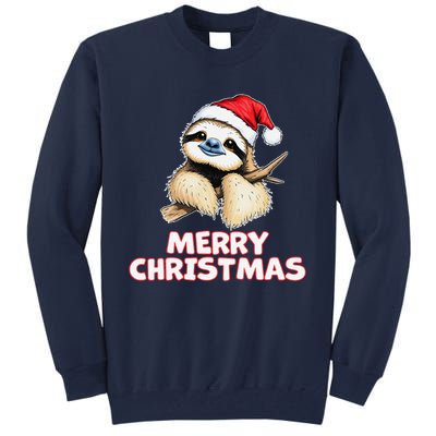 Cute Sloth Merry Christmas Santa Hat Holiday Design Tall Sweatshirt