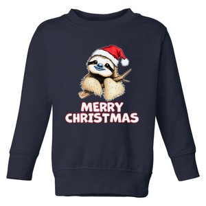 Cute Sloth Merry Christmas Santa Hat Holiday Design Toddler Sweatshirt