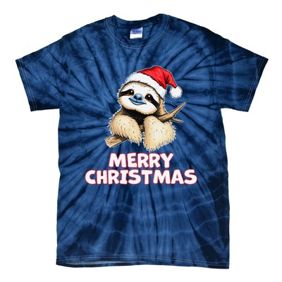 Cute Sloth Merry Christmas Santa Hat Holiday Design Tie-Dye T-Shirt