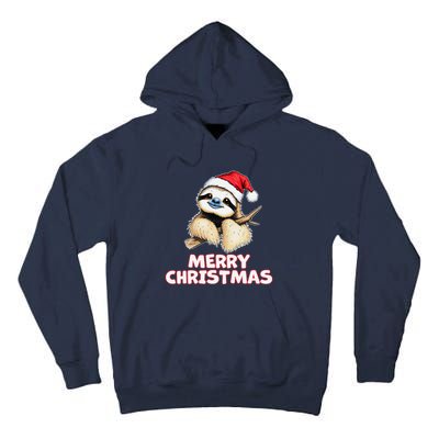 Cute Sloth Merry Christmas Santa Hat Holiday Design Tall Hoodie