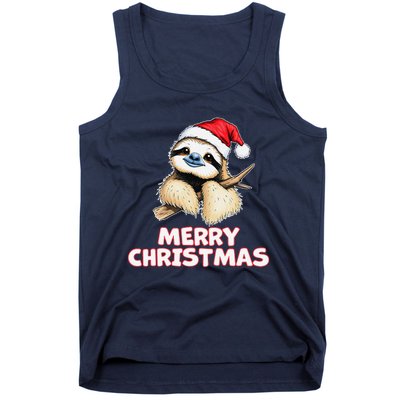 Cute Sloth Merry Christmas Santa Hat Holiday Design Tank Top