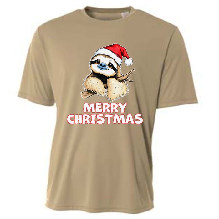 Cute Sloth Merry Christmas Santa Hat Holiday Design Cooling Performance Crew T-Shirt