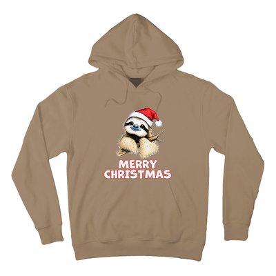 Cute Sloth Merry Christmas Santa Hat Holiday Design Hoodie