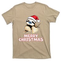 Cute Sloth Merry Christmas Santa Hat Holiday Design T-Shirt